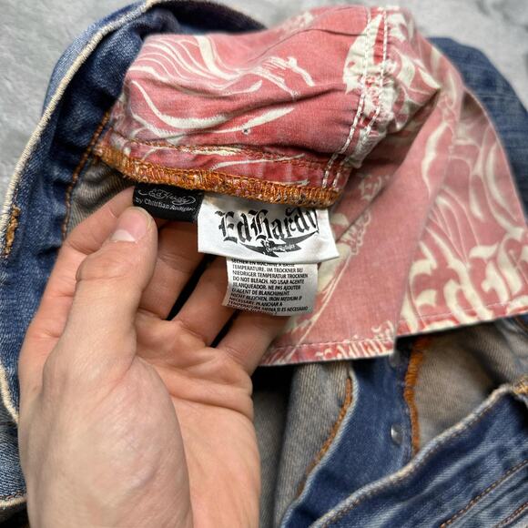 Distressed Vintage Y2K Ed Hardy Wide Leg Zipper Ascent Denim Jeans Size 42/32 - Picture 5 of 8